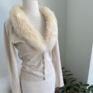 Vintage Y2K Coquette Cache Women's L Real Fur Collar Embellished Silk  Sweater
